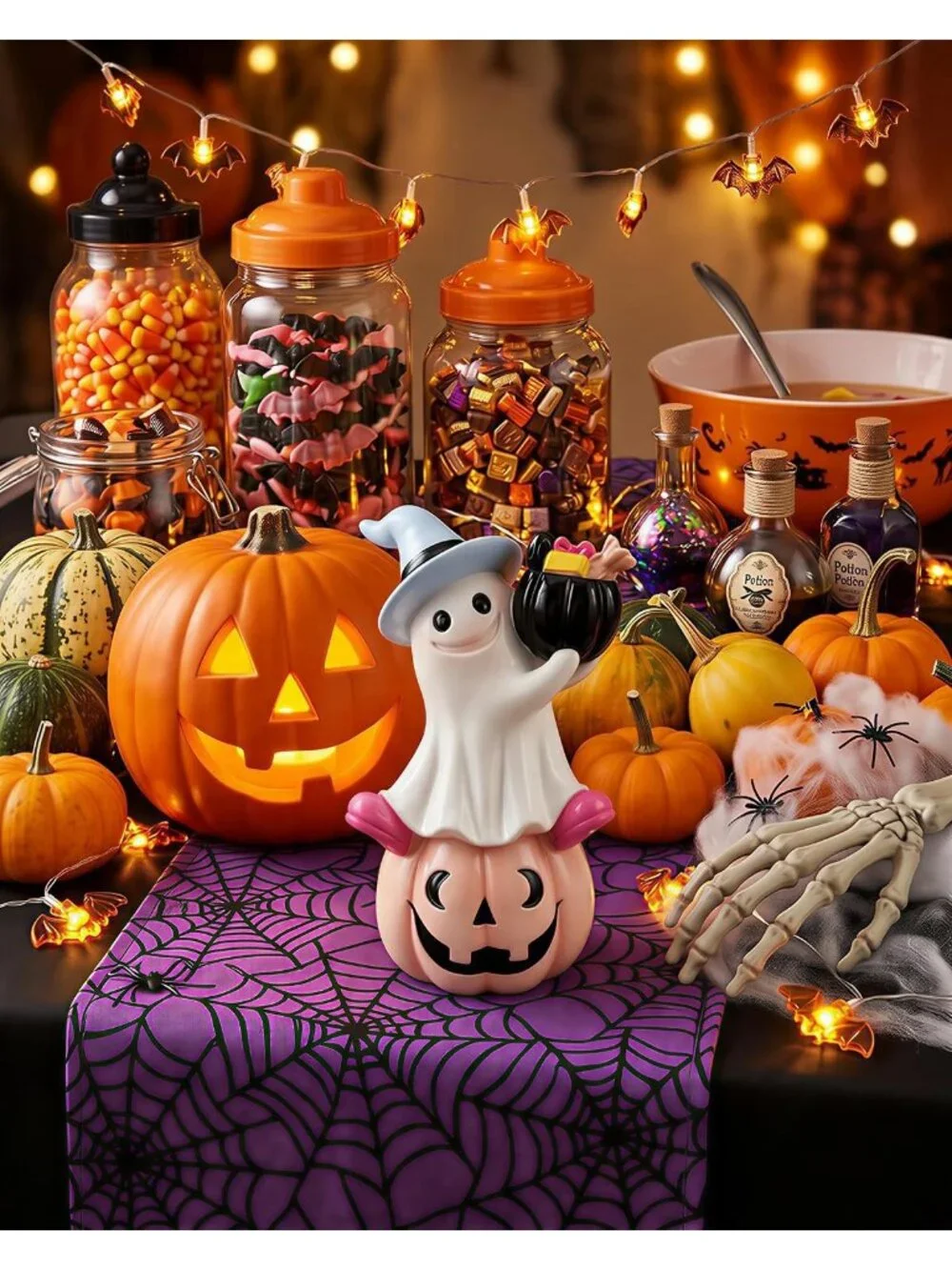 Multicolor Halloween Ghost Or Pumpkin Figurine Witch Hat Cute Resin Spooky Décor